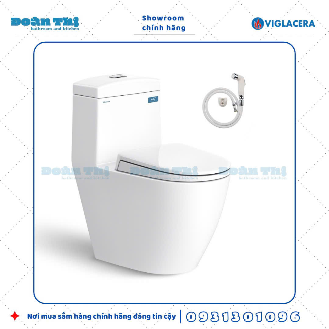 Bồn cầu 1 khối Viglacera V199 men Nano Titan