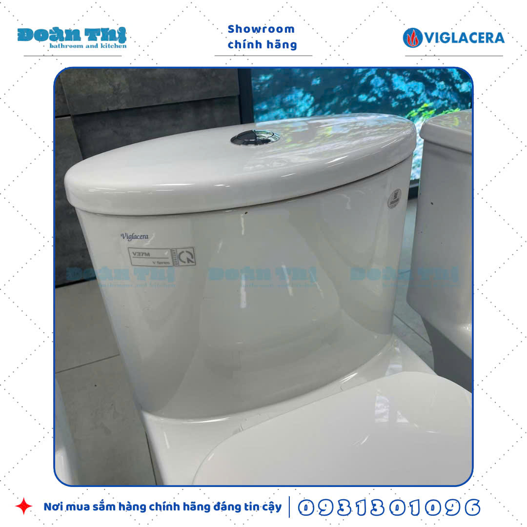 Bồn cầu 1 khối Viglacera V37M liền khối men Nano