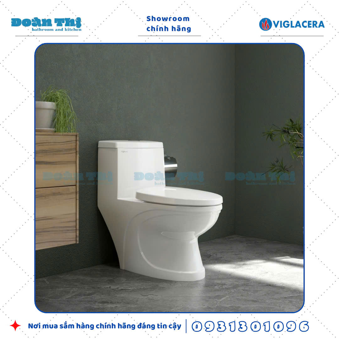 Bồn cầu 1 khối Viglacera V39M men Nano liền khối