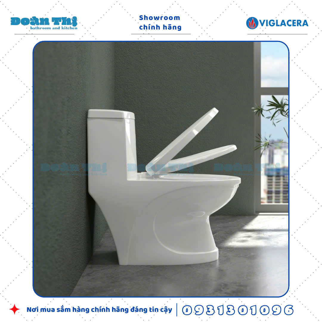 Bồn cầu 1 khối Viglacera V39M men Nano liền khối