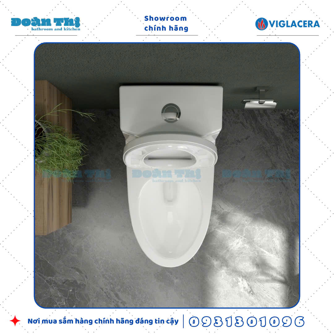 Bồn cầu 1 khối Viglacera V39M men Nano liền khối