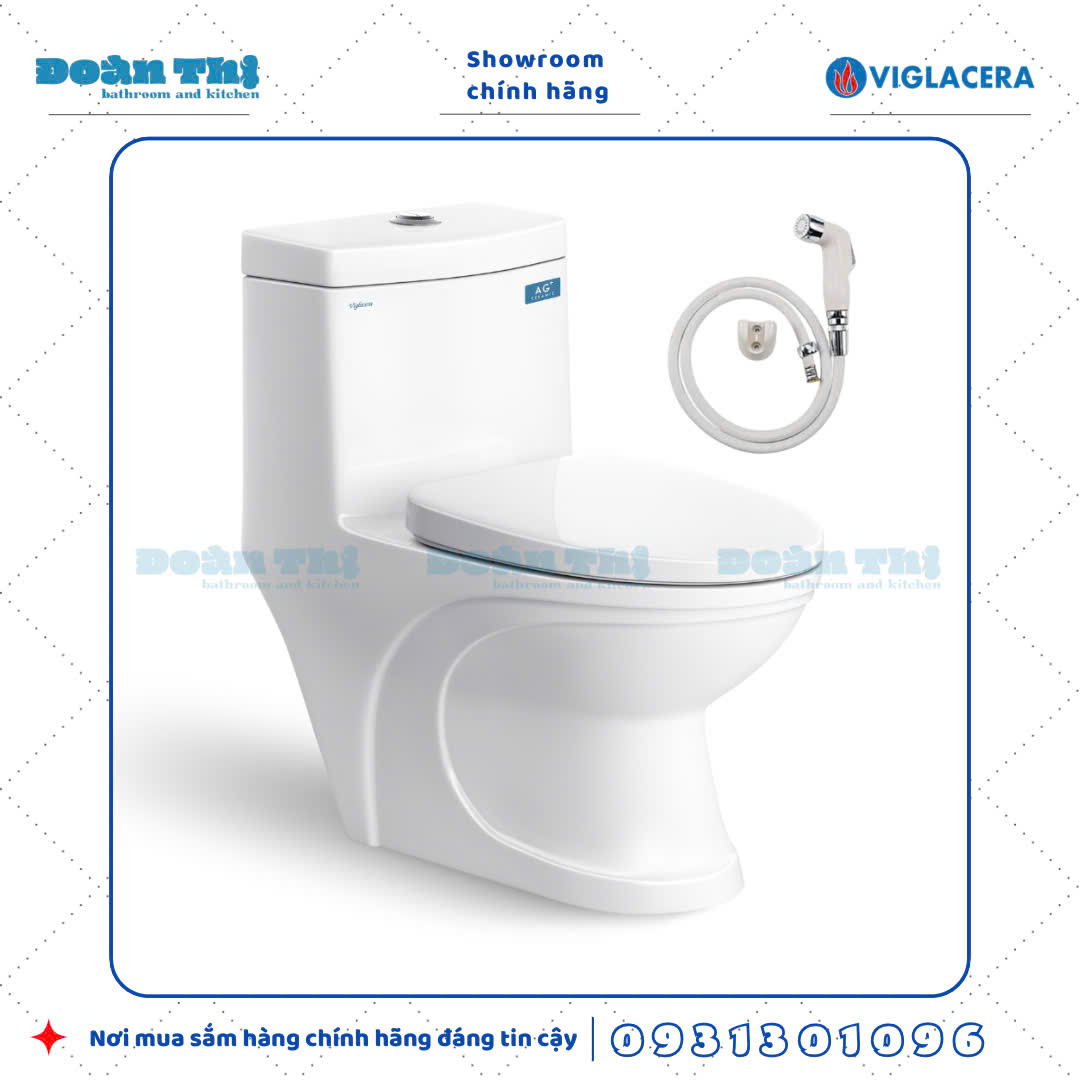 Bồn cầu 1 khối Viglacera V39M men Nano liền khối