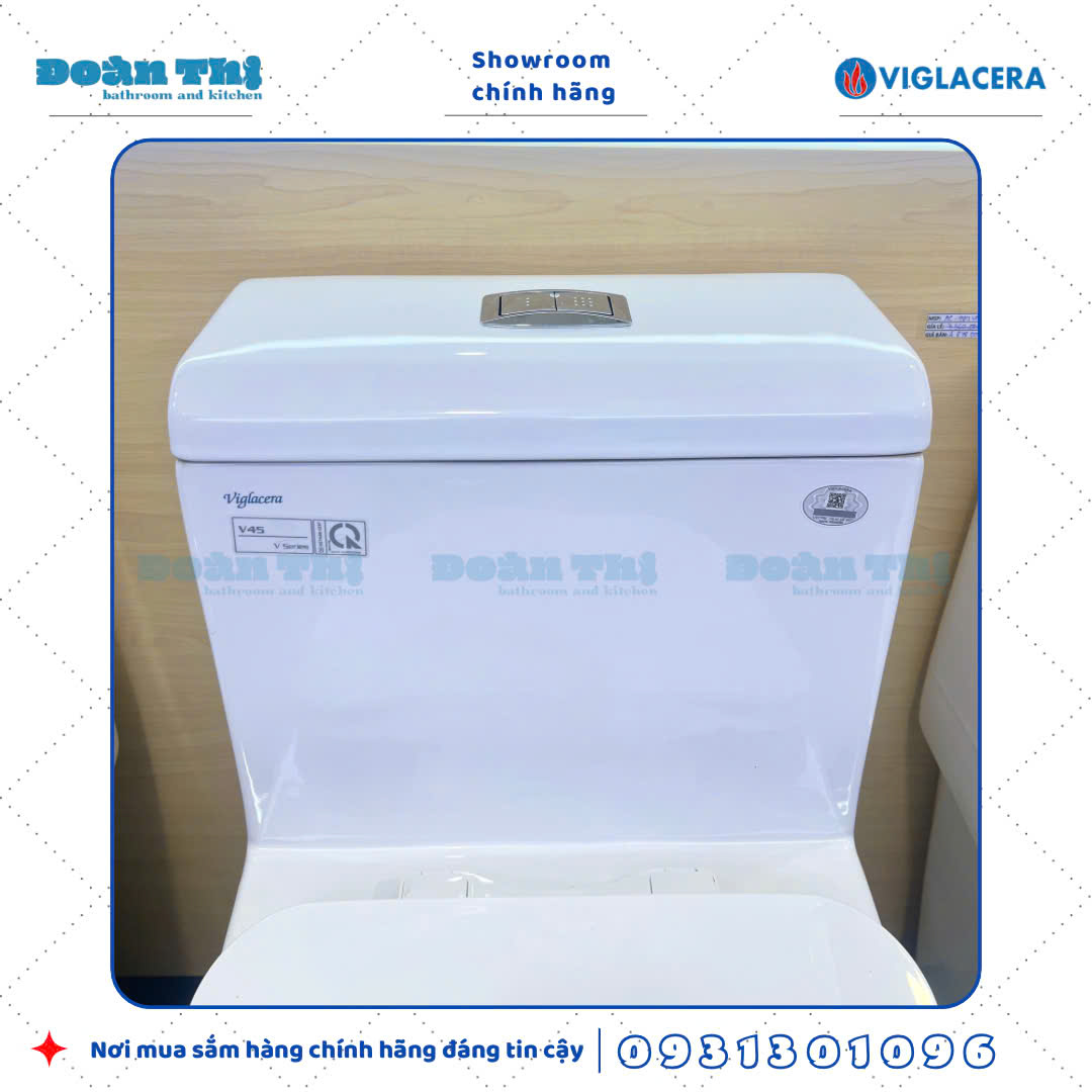 Bồn cầu 1 khối Viglacera V45M men Nano liền khối