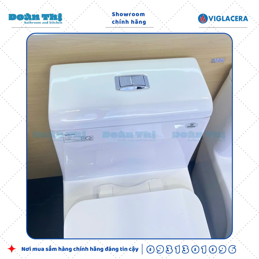 Bồn cầu 1 khối Viglacera V45M men Nano liền khối