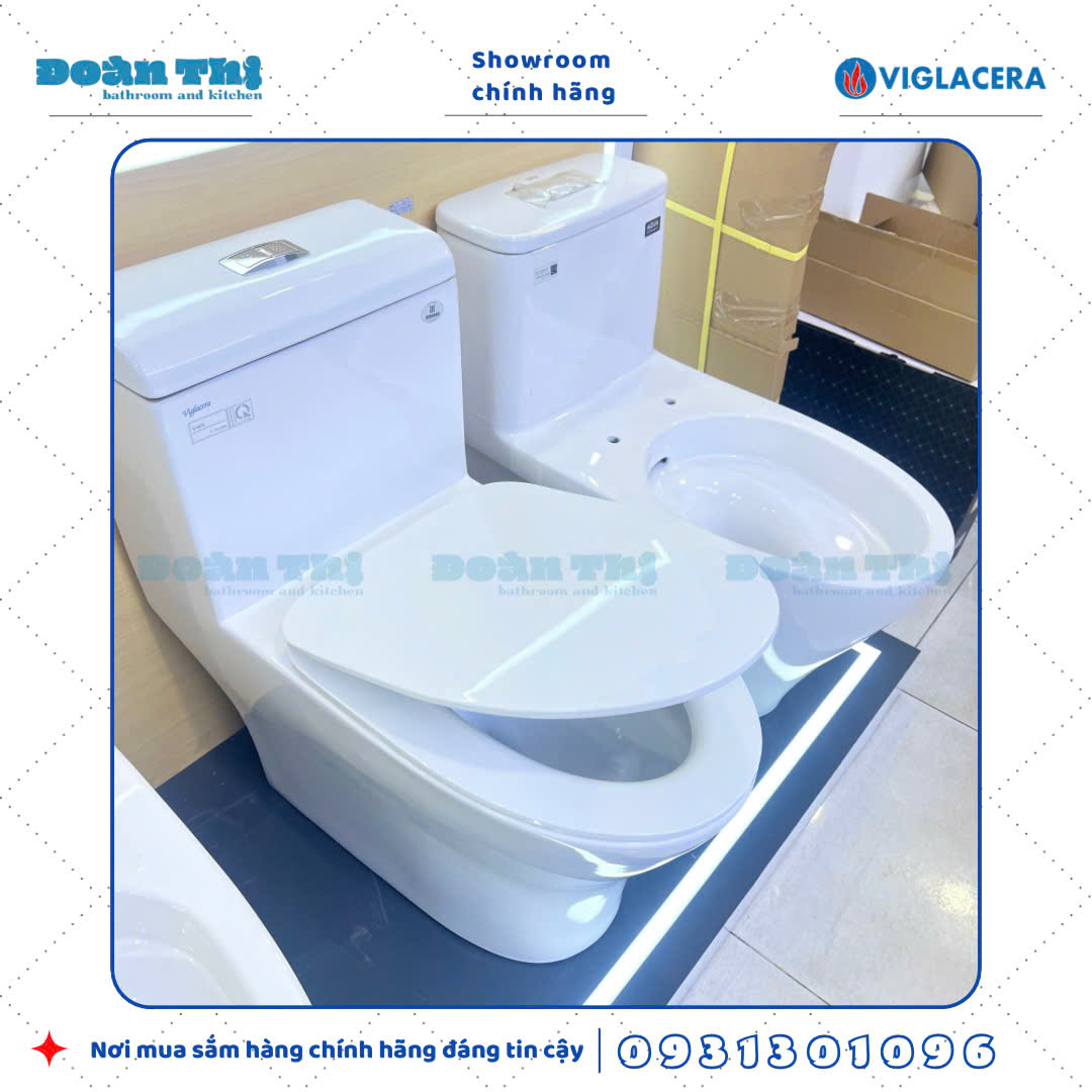 Bồn cầu 1 khối Viglacera V45M men Nano liền khối