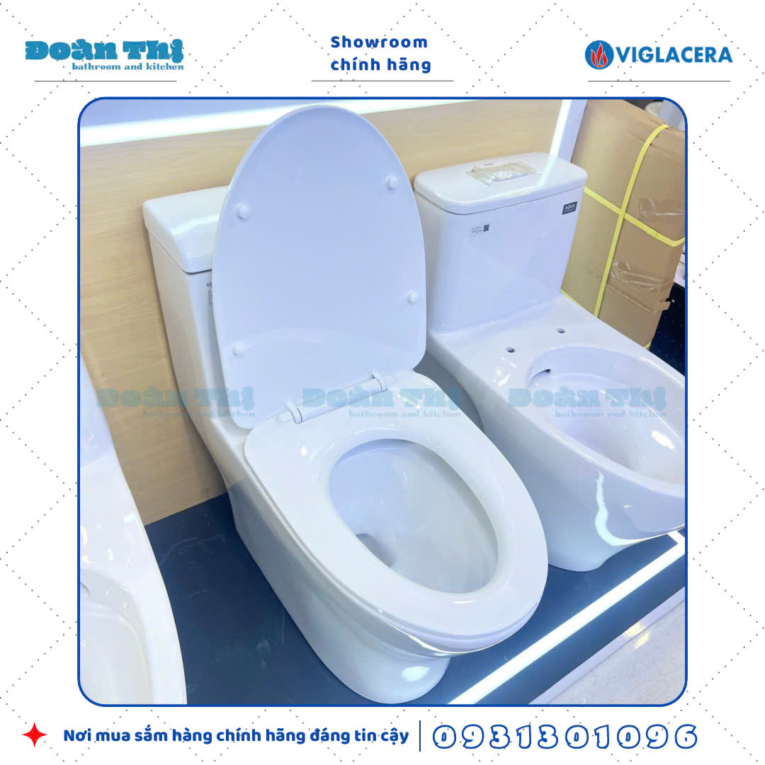 Bồn cầu 1 khối Viglacera V45M men Nano liền khối