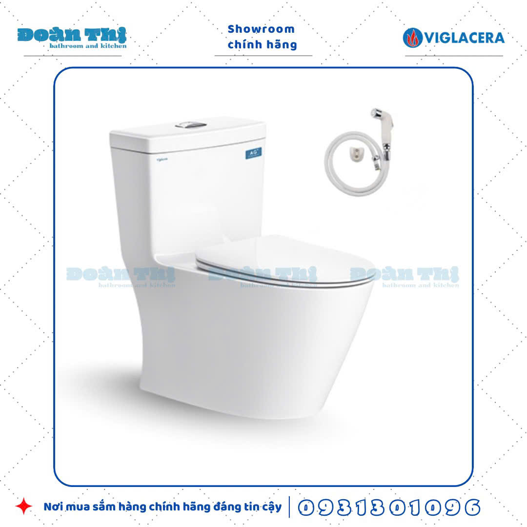 Bồn cầu 1 khối Viglacera V62 men Nano và vòi xịt VG826