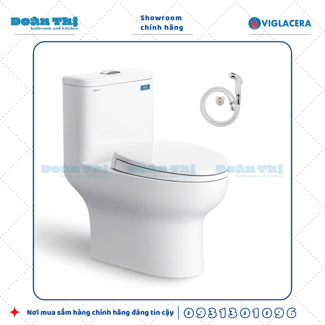 Bồn cầu 1 khối Viglacera V64 men Nano liền khối và vòi xịt VG826