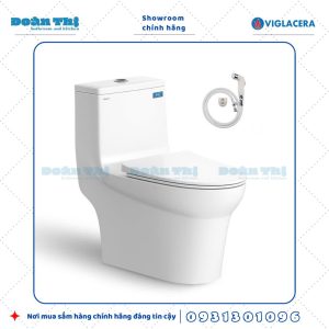 Bồn cầu 1 khối Viglacera V65 men Nano và vòi xịt VG826 chính hãng