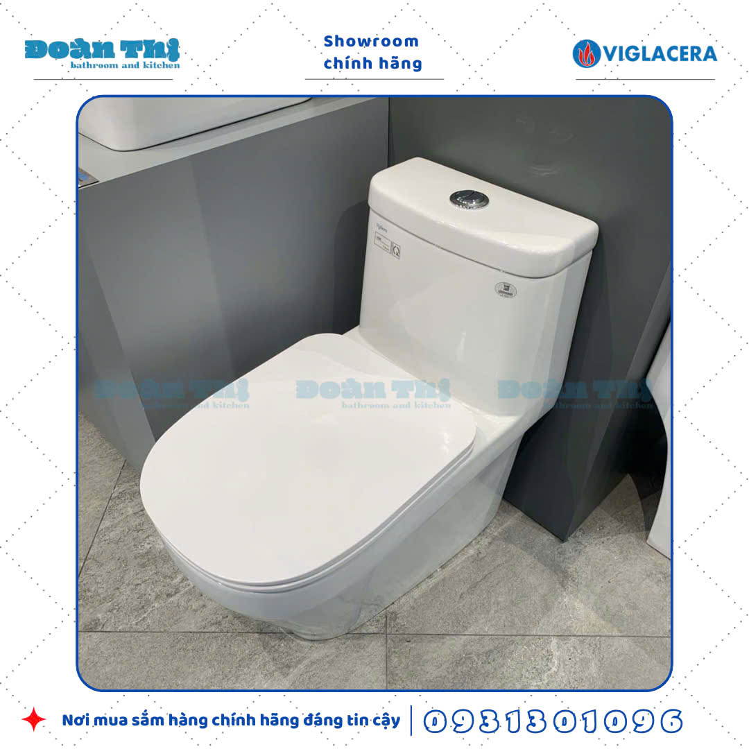 Bồn cầu 1 khối Viglacera V68 men Nano liền khối và vòi xịt VG826