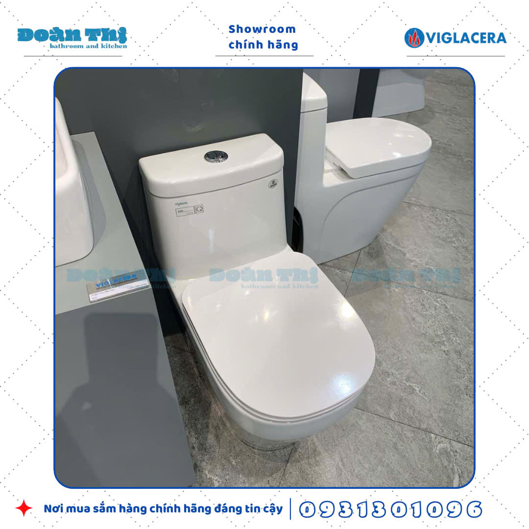 Bồn cầu 1 khối Viglacera V68 men Nano liền khối và vòi xịt VG826