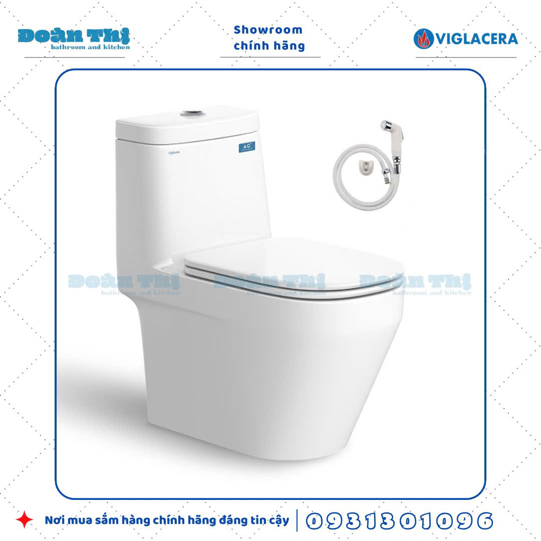 Bồn cầu 1 khối Viglacera V68 men Nano liền khối và vòi xịt VG826