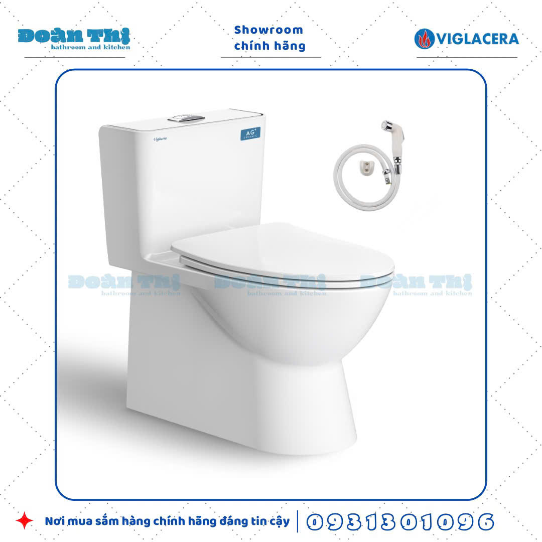 Bồn cầu 1 khối Viglacera V808 men Nano liền khối và vòi xịt VG826