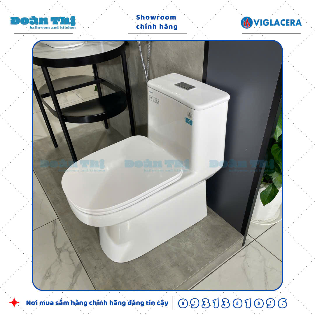 Bồn cầu 1 khối Viglacera V816 thiết kế đáy kín men Nano