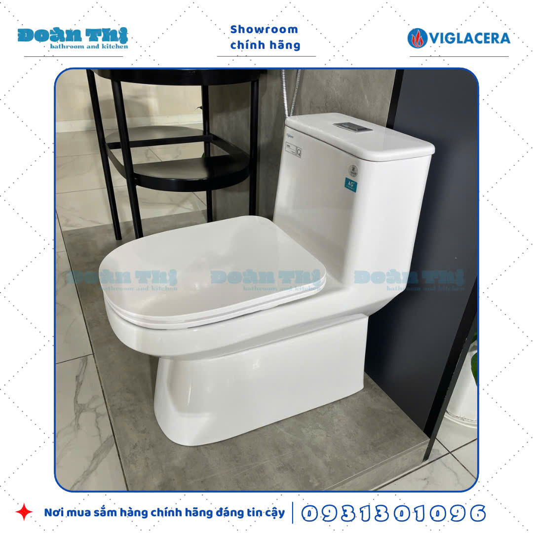 Bồn cầu 1 khối Viglacera V816 thiết kế đáy kín men Nano