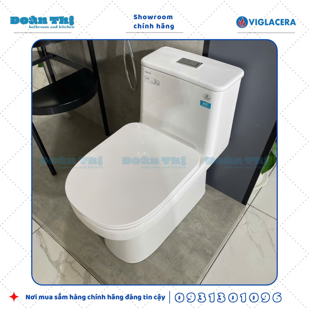Bồn cầu 1 khối Viglacera V816 thiết kế đáy kín men Nano