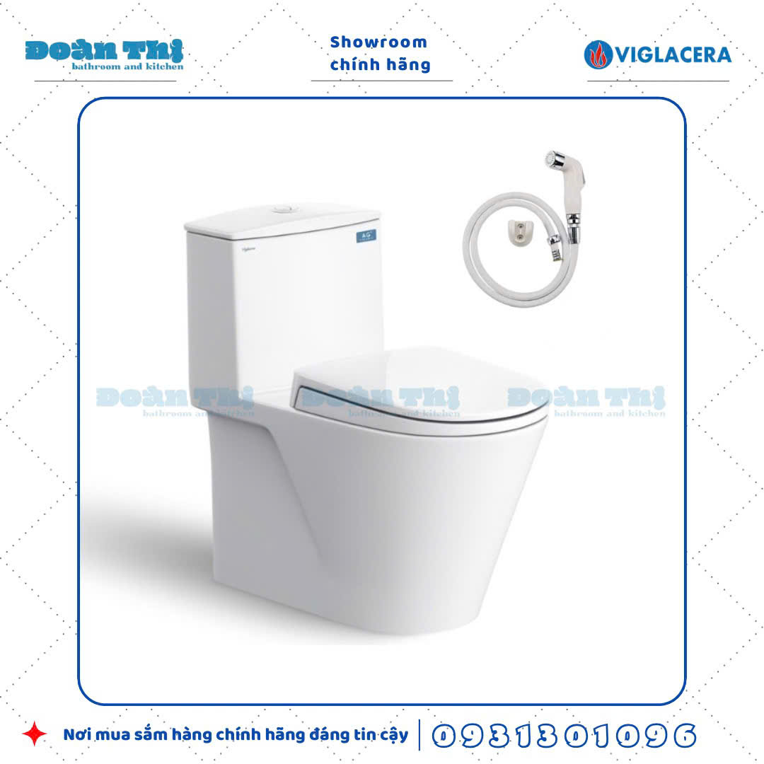 Bồn cầu 1 khối Viglacera V817 men Nano liền khối và vòi xịt VG826