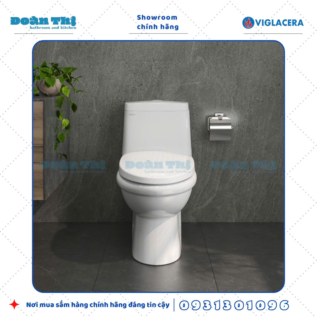 Bồn cầu 1 khối Viglacera V825 men Nano liền khối