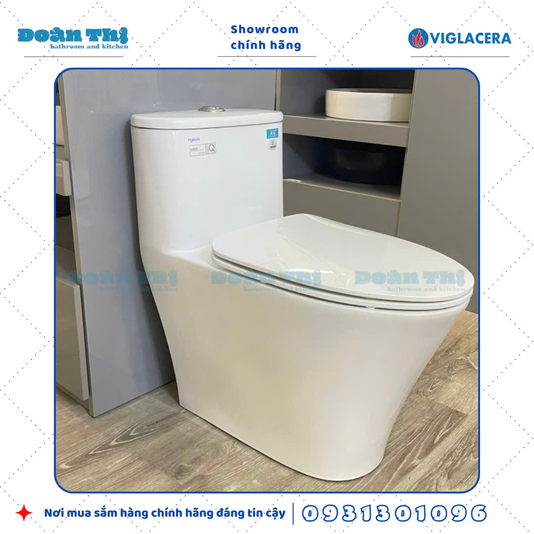 Bồn cầu 1 khối Viglacera V829 xả Rimless đáy kín men Nano