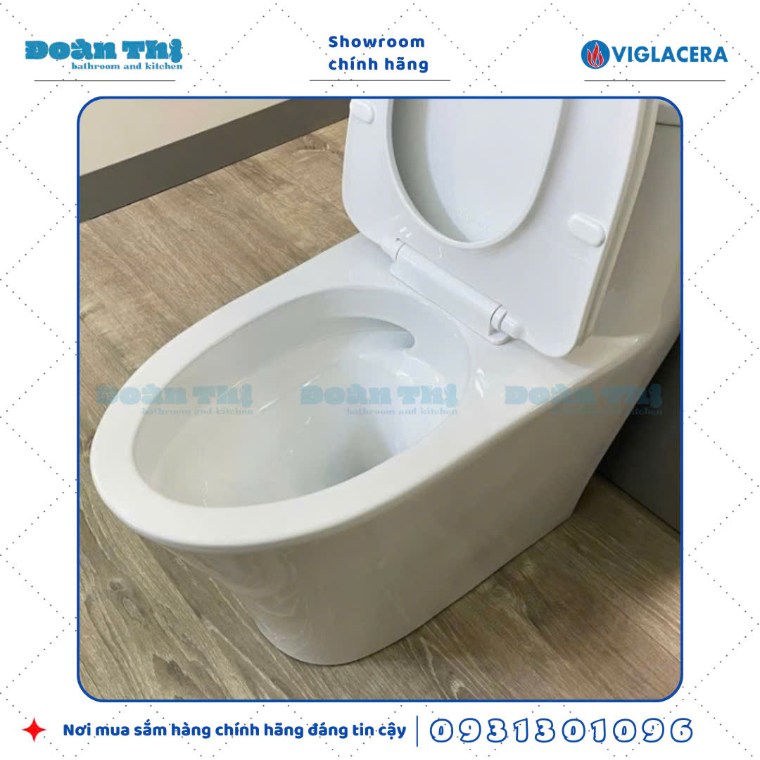 Bồn cầu 1 khối Viglacera V829 xả Rimless đáy kín men Nano