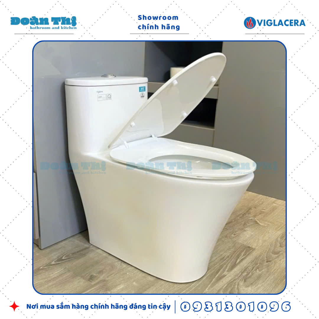 Bồn cầu 1 khối Viglacera V829 xả Rimless đáy kín men Nano