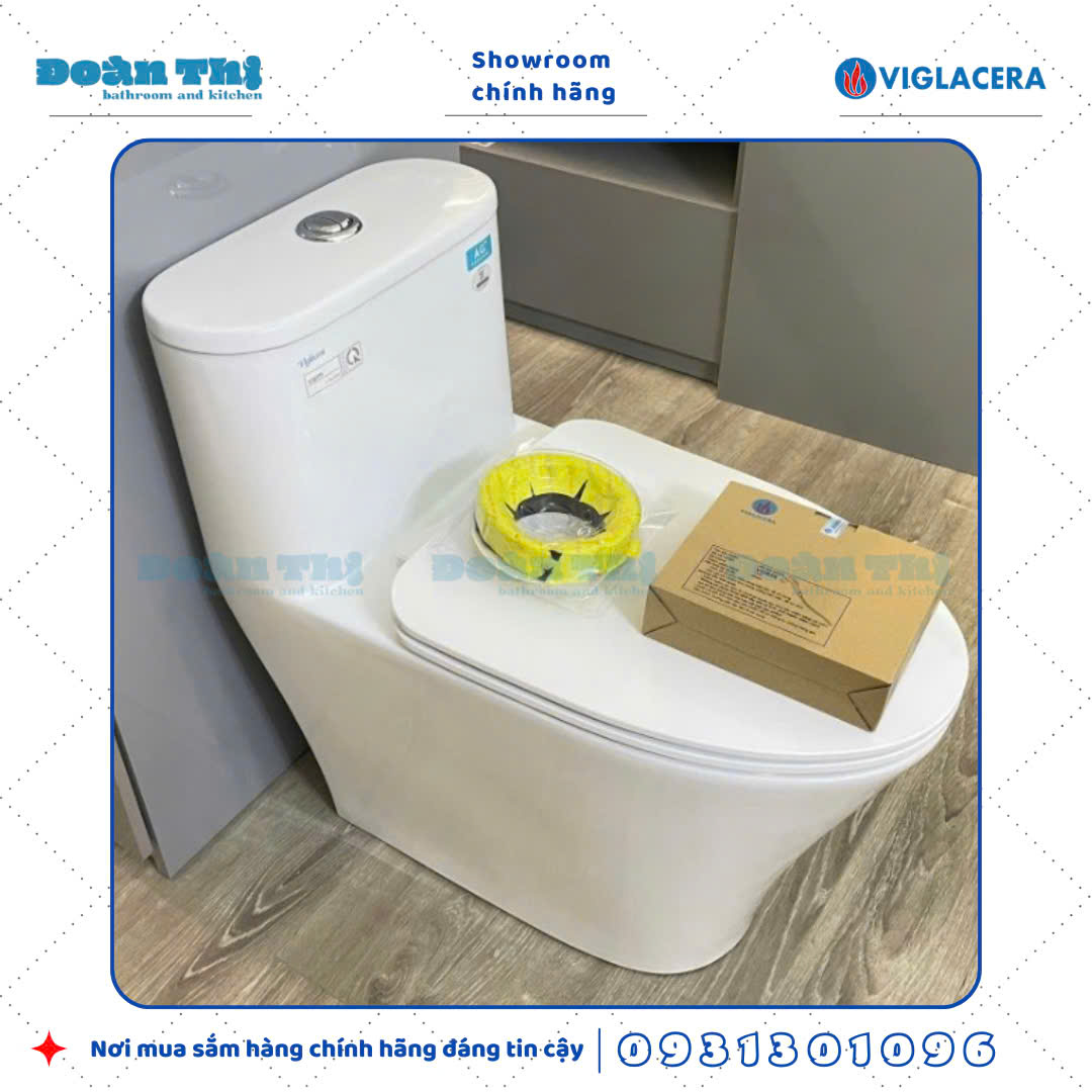 Bồn cầu 1 khối Viglacera V829 xả Rimless đáy kín men Nano