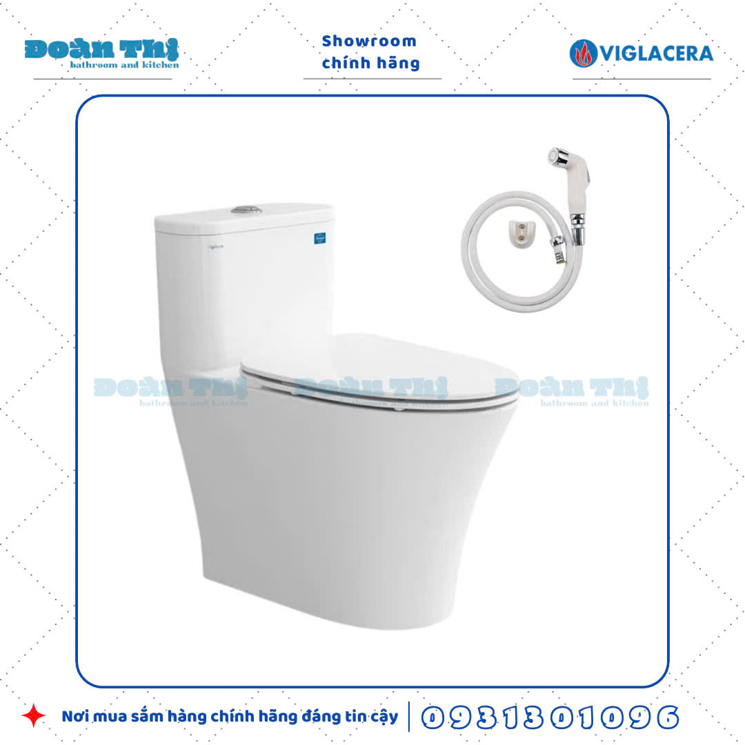 Bồn cầu 1 khối Viglacera V829 xả Rimless đáy kín men Nano