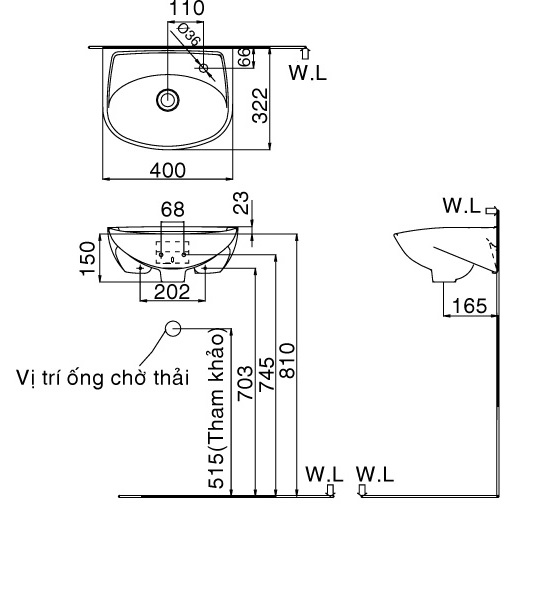 Lavabo Treo Tường INAX L-280V - Ảnh 2