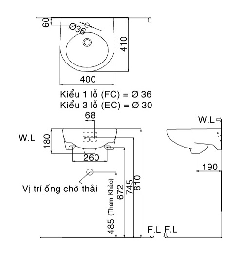 Lavabo Treo Tường INAX L-282V - Ảnh 2