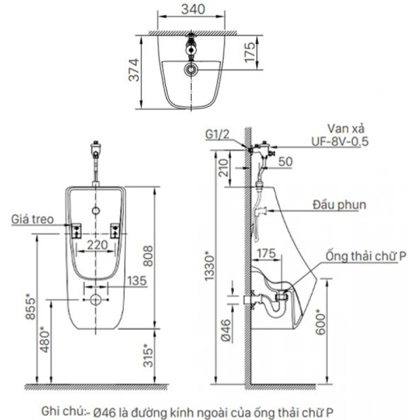 Bồn Tiểu Treo Tường INAX AU-468V - Ảnh 2