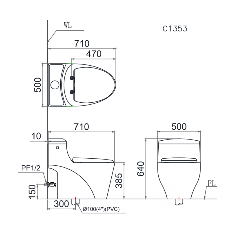 Bồn Cầu 1 Khối Nắp Điện Tử Caesar C1353F+TAF610H - Ảnh 2