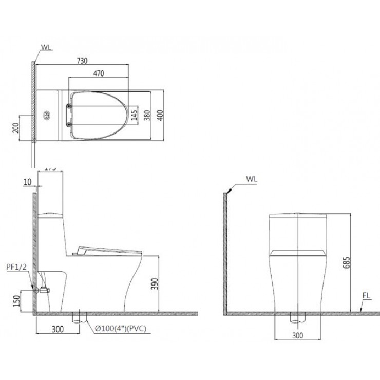 Bồn Cầu 1 Khối Nắp Điện Tử Caesar C1356F + TAF610H - Ảnh 2