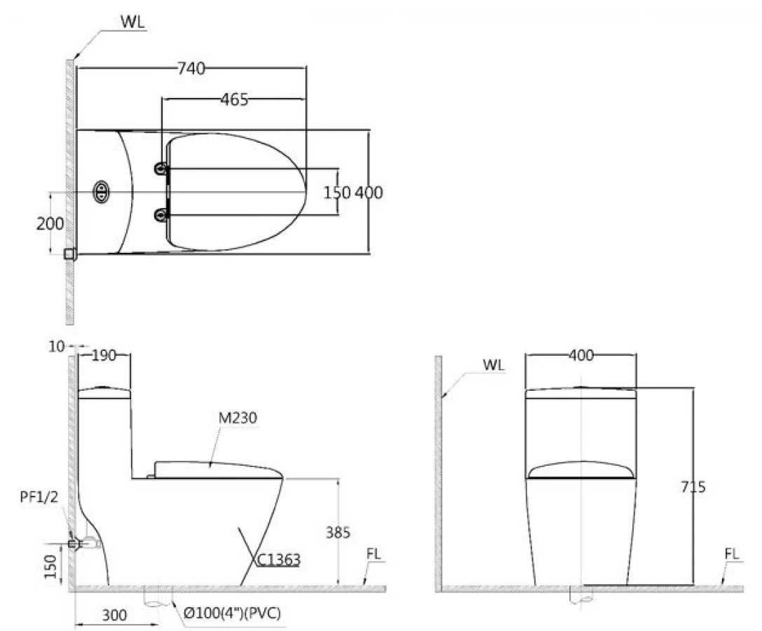 Bồn Cầu 1 Khối Nắp Điện Tử Caesar C1363F+TAF610H - Ảnh 2