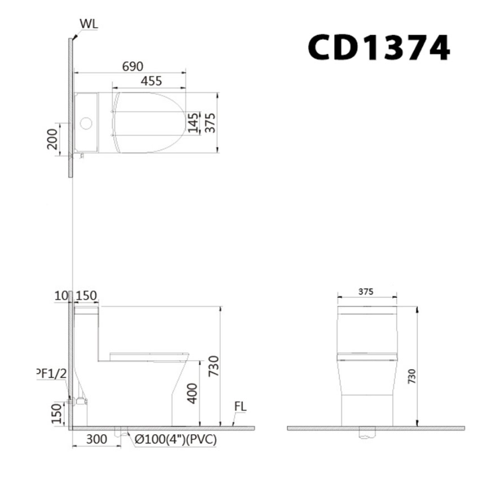 Bồn Cầu 1 Khối Nắp Điện Tử Caesar C1374F + TAF610H - Ảnh 2