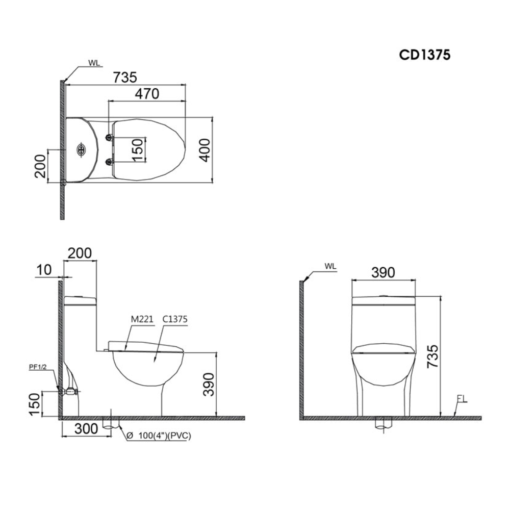 Bồn Cầu 1 Khối Nắp Điện Tử Caesar C1375F + TAF610H - Ảnh 2